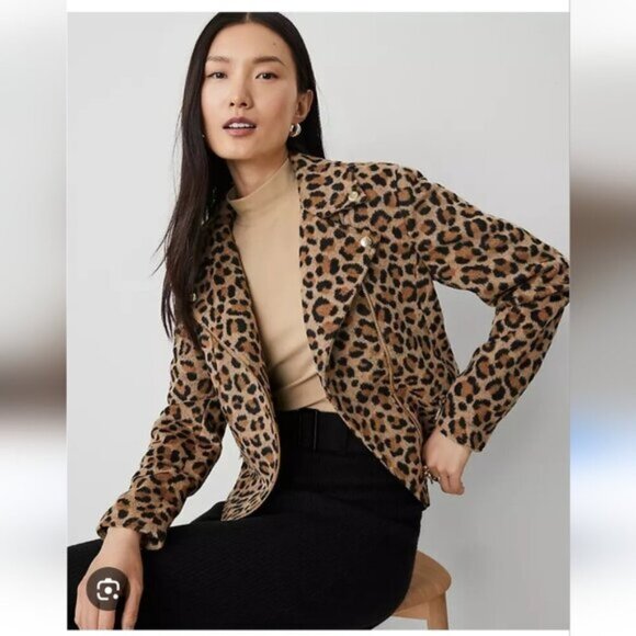 Jackets & Blazers - ANN TAYLOR | Animal Print Moto Jacket Wool Sz XS